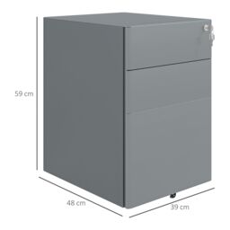 VINSETTO 3 Drawer Metal Filing Cabinet Lockable 5 Wheels Under Desk in Grey - thumbnail 3