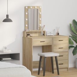 Berkfield Home Dressing Table with LED Lights - Sonoma Oak - 50x41x140 cm in Beige - Size: 50 x 41 x 140 cm