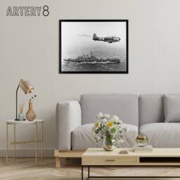 "Artery8 WWII US Navy USS Washington Bomber Framed Canvas Wall Art Print in Grey - Size: W12"" x H16""" - thumbnail 3