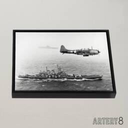 "Artery8 WWII US Navy USS Washington Bomber Framed Canvas Wall Art Print in Grey - Size: W12"" x H16""" - thumbnail 2