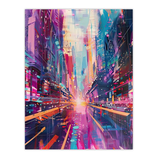 "Artery8 Vibrant Japan Abstract Tokyo City Painting Wall Art Print in Purple - Size: W24"" x H32""" - image 1