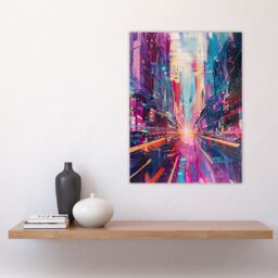 "Artery8 Vibrant Japan Abstract Tokyo City Painting Wall Art Print in Purple - Size: W24"" x H32""" - thumbnail 4