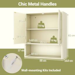 Costway Fluted Bathroom Wall Cabinet Wooden Medicine Cabinet w/2 Doors &Shelf in Beige - thumbnail 2
