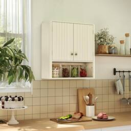 Costway Fluted Bathroom Wall Cabinet Wooden Medicine Cabinet w/2 Doors &Shelf in Beige