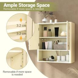 Costway Fluted Bathroom Wall Cabinet Wooden Medicine Cabinet w/2 Doors &Shelf in Beige - thumbnail 8