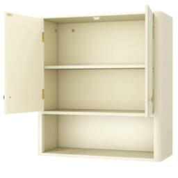 Costway Fluted Bathroom Wall Cabinet Wooden Medicine Cabinet w/2 Doors &Shelf in Beige - thumbnail 6