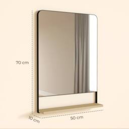 HOMCOM Decorative Mirror with Wood Shelf, Industrial Wall Mirror, Black - Size: 50 cm x 70 cm - thumbnail 3