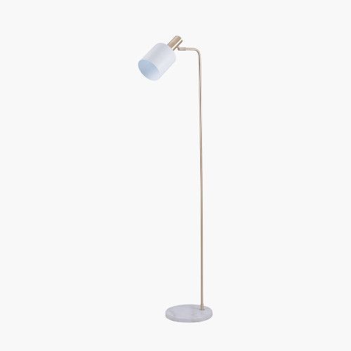 Ruma Tall Minimalist White Floor Lamp with Marble Foot & Gold Detail - image 1