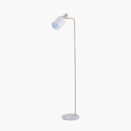 Ruma Tall Minimalist White Floor Lamp with Marble Foot & Gold Detail