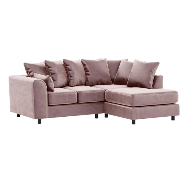 Furnishings For Less UK Brooklyn Plush Velvet 3 to 4 Seater L Shaped Corner Sofa Right Hand Facing in Pink - image 1