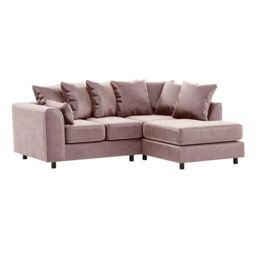 Furnishings For Less UK Brooklyn Plush Velvet 3 to 4 Seater L Shaped Corner Sofa Right Hand Facing in Pink