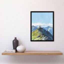 "Artery8 Hikers on Helvellyn Mountain Ridge Landscape Framed Wall Art in Blue - Size: W12"" x H16""" - thumbnail 4