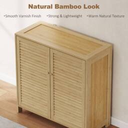 HOMCOM Bamboo Shoe Cabinet with Louvered Doors 14 Pairs Shoe Storage Cabinet in Natural - Size: Small - thumbnail 6