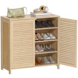 HOMCOM Bamboo Shoe Cabinet with Louvered Doors 14 Pairs Shoe Storage Cabinet in Natural - Size: Small - thumbnail 2