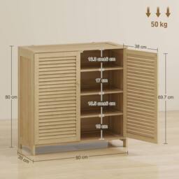 HOMCOM Bamboo Shoe Cabinet with Louvered Doors 14 Pairs Shoe Storage Cabinet in Natural - Size: Small - thumbnail 3