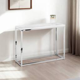 Cheshire Valenza White Marble Top Console Table in White Marble & Chrome - thumbnail 2