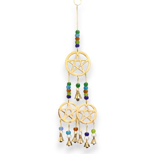 KDMD Indian Chimes - Brass Tri-Pentagram - 7 Bells in Gold