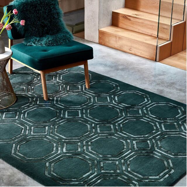 The Rug Shop UK Teal Handmade Geometric Luxurious Easy To Clean Area Rug - Size: 120 cm x 170 cm - image 1