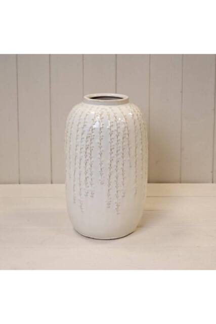 KDMD Large Cream Ceramic Ribbed Vase - image 1