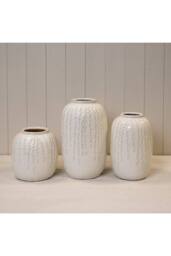 KDMD Large Cream Ceramic Ribbed Vase - thumbnail 2