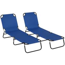 NESTLUNE Folding Sun Loungers Set of 2 with Adjustable in Blue - Size: 100 cm x 60 cm