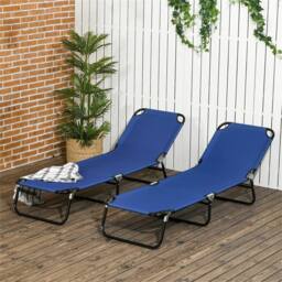 NESTLUNE Folding Sun Loungers Set of 2 with Adjustable in Blue - Size: 100 cm x 60 cm - thumbnail 3