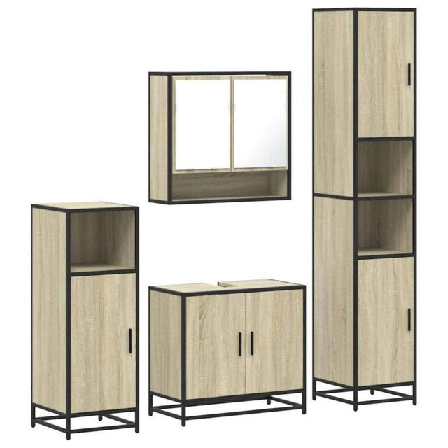 Berkfield Home 4¬†Piece Bathroom Furniture Set¬†Sonoma Oak Engineered Wood in Light Brown - image 1