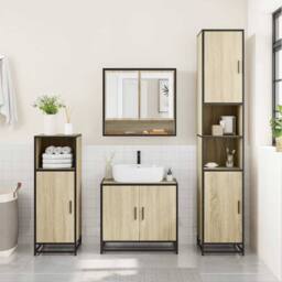 Berkfield Home 4¬†Piece Bathroom Furniture Set¬†Sonoma Oak Engineered Wood in Light Brown - thumbnail 4