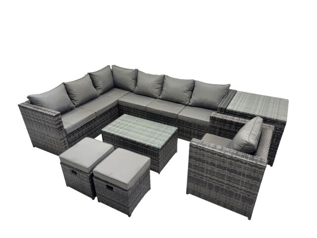 Fimous Outdoor Rattan Garden Furniture Set with Side Table 2 Small Stools in Dark Grey - image 1