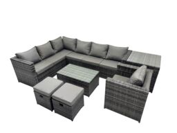 Fimous Outdoor Rattan Garden Furniture Set with Side Table 2 Small Stools in Dark Grey - thumbnail 1