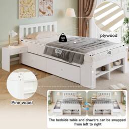 Merax White 3ft Single Storage Bed Frame with Drawers & Bedside Table - thumbnail 6