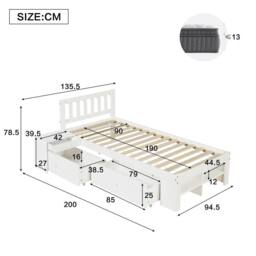 Merax White 3ft Single Storage Bed Frame with Drawers & Bedside Table - thumbnail 2