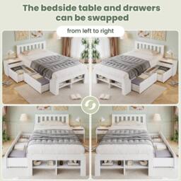 Merax White 3ft Single Storage Bed Frame with Drawers & Bedside Table - thumbnail 4
