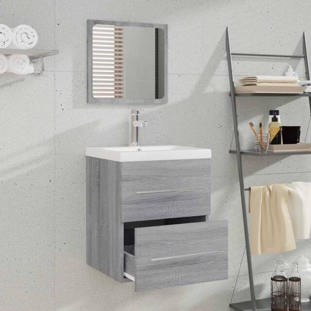Berkfield Home Stylish Bathroom Cabinet with Mirror Grey Sonoma 41x38.5x48 cm En - image 1