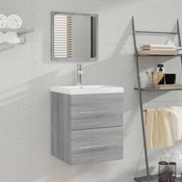 Berkfield Home Stylish Bathroom Cabinet with Mirror Grey Sonoma 41x38.5x48 cm En - thumbnail 2