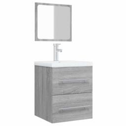 Berkfield Home Stylish Bathroom Cabinet with Mirror Grey Sonoma 41x38.5x48 cm En - thumbnail 4