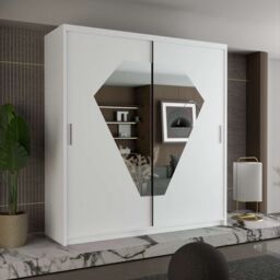 Sliding Wardrobes 4U Modern Wardrobe - Double Sliding Wardrobe W-150cm x H-216cm x D-62cm in White - thumbnail 1
