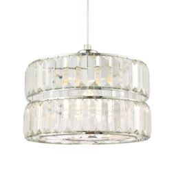 Happy Homewares Modern Chic Double Tier Pendant Shade with Clear Acrylic Prisms in Silver