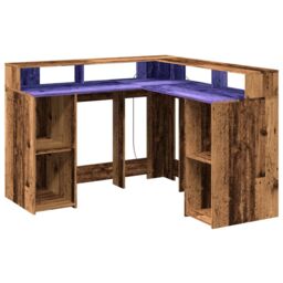 Berkfield Home Desk with LED Lights Old Wood 130x130x91 cm Engineered Wood in Brown - Size: 130 x 130 x 91 cm - thumbnail 3