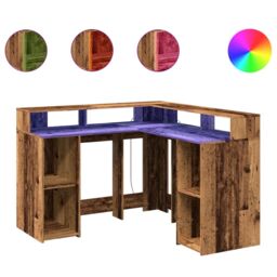 Berkfield Home Desk with LED Lights Old Wood 130x130x91 cm Engineered Wood in Brown - Size: 130 x 130 x 91 cm - thumbnail 2