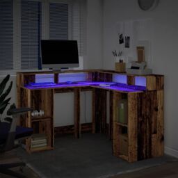 Berkfield Home Desk with LED Lights Old Wood 130x130x91 cm Engineered Wood in Brown - Size: 130 x 130 x 91 cm - thumbnail 5