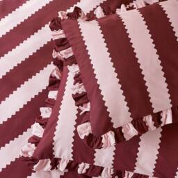 Furn Birdie Stripe Ruffle Pillowcase Pair in Burgundy - Size: Standard Pillow Case - thumbnail 1