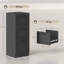 HOMCOM 3-Drawer File Cabinet, Lockable Filing Cabinet for A4 Letter, Black - thumbnail 3