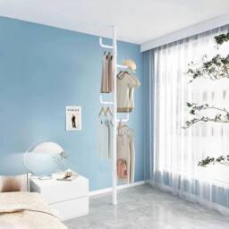 Kelvenix White Telescopic Ceiling Corner Laundry Pole - thumbnail 4