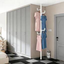 Kelvenix White Telescopic Ceiling Corner Laundry Pole - thumbnail 5