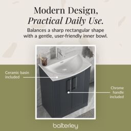 Balterley Floor Standing 2 Door Vanity Unit - Curved Basin 600mm, Satin Dark Grey - thumbnail 7