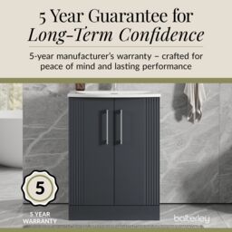 Balterley Floor Standing 2 Door Vanity Unit - Curved Basin 600mm, Satin Dark Grey - thumbnail 6