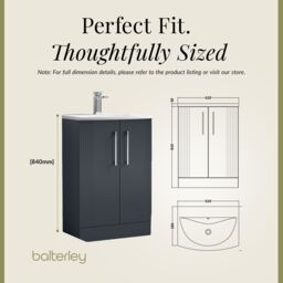 Balterley Floor Standing 2 Door Vanity Unit - Curved Basin 600mm, Satin Dark Grey - thumbnail 5