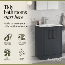 Balterley Floor Standing 2 Door Vanity Unit - Curved Basin 600mm, Satin Dark Grey - thumbnail 3