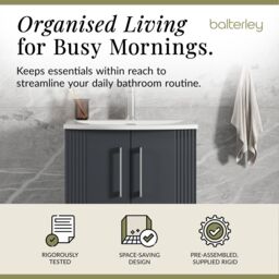 Balterley Floor Standing 2 Door Vanity Unit - Curved Basin 600mm, Satin Dark Grey - thumbnail 2